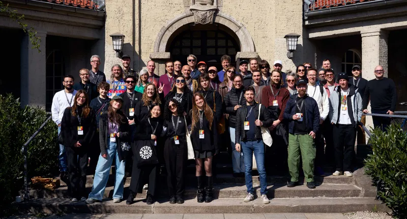 Group photo with almost all of the TypeMedia graduates at the FontStand conference in Berlin, 2026