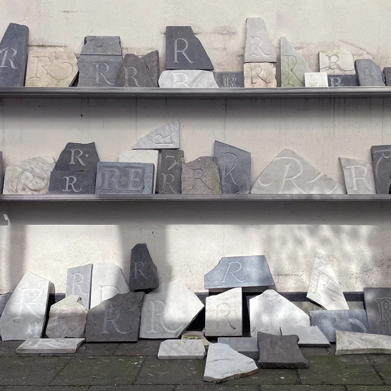 Carved lettering on display at the TypeMedia patio